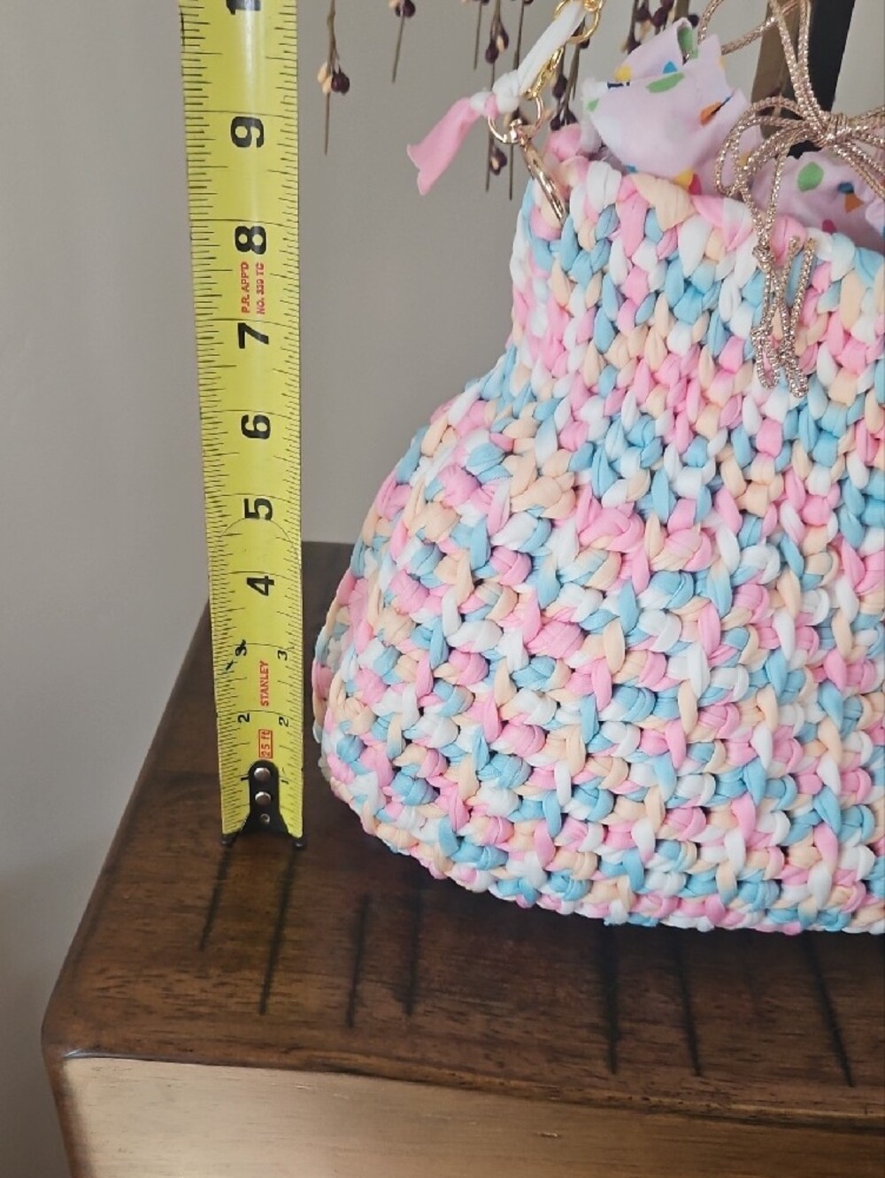 Pastel Hand Crocheted By Me Bucket Shoulder Bag - Pink Blue Cream - Picture 4 of 4